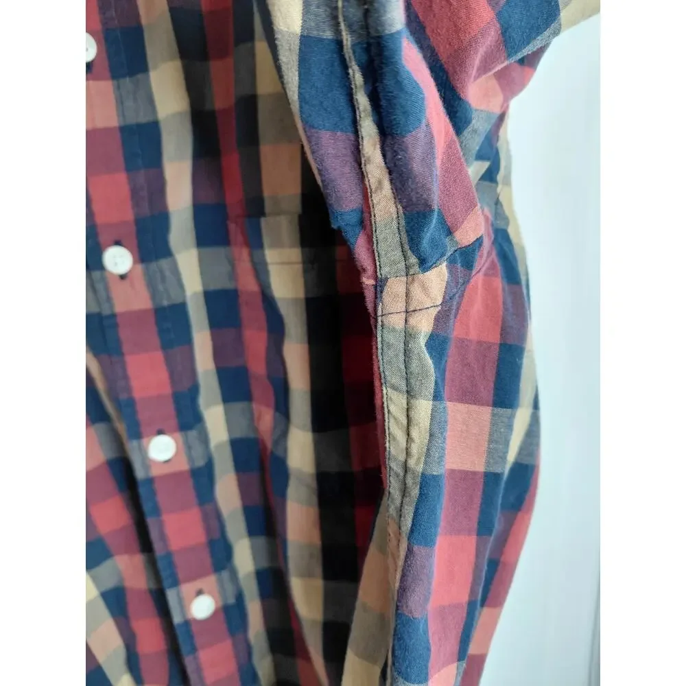 J.Crew Men's Slim Fit Red Navy Plaid Button-Up Shirt XL Preppy Streetwear Cotton